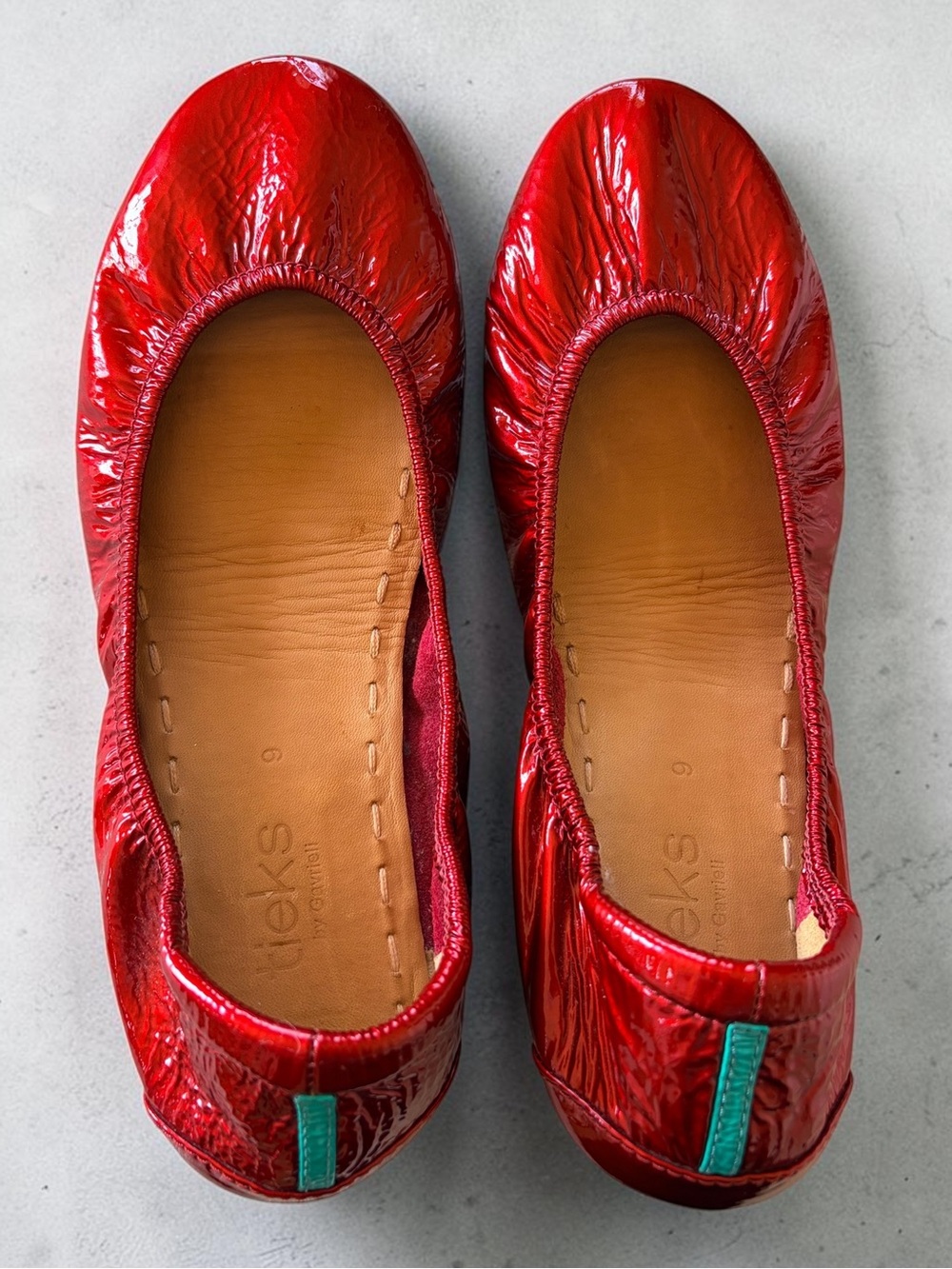 Tieks Ruby Red Patent Leather Foldable Ballet Flats Size 9